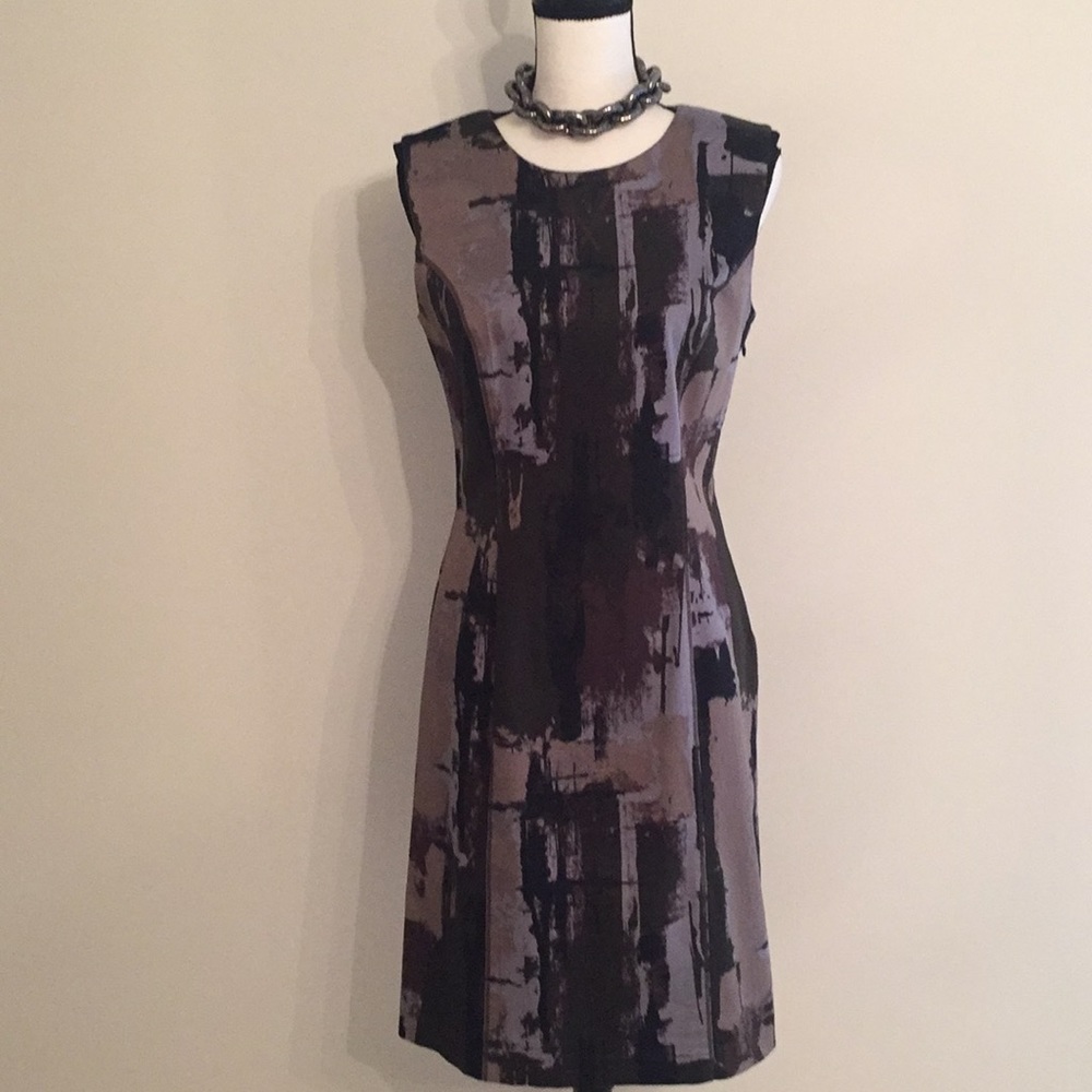 Love Moschino Stretch Sheath Dress Abstract Print Gray Black Violet Sleeveless